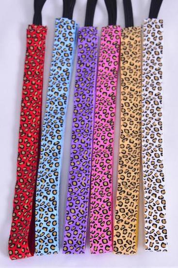 Headband Leopard Pattern Mix Grosgrain Fabric / 12 pcs = Dozen Non Slip Velvet Lined , Stretch , Size - 0.75" Wide , 2 of each Pattern Asst , Hang Card & UPC Code , W Clear Box