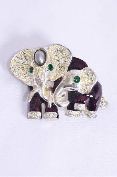Brooch Elephant Enamel mother and Baby / 12 pcs = Dozen  Size - 1.75" x 1.5" Wide , Display Crad & OPP bag & UPC Code