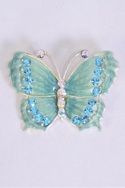 Brooch Butterfly Enamel Rhinestones / 12 pcs = Dozen  Size - 2" x 1.5" Wide , Gift Box w OPP Bag , Choose Colors