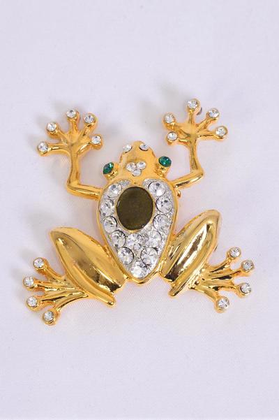 Brooches Frog Enamel Rhinestones/PC Size-2"x 2" Wde,Display Card & OPP Bag