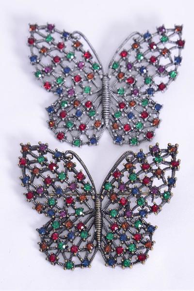 Brooch Large Butterfly Color Rhinestones / PC Size-2.25''x 2'' Wide , Display Card & OPP bag & UPC Code , Choose Colors
