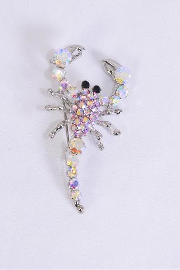 Brooch Scorpion Rhinestones Pink / 12 pcs = Dozen Pink , Size - 2" x 1" Wide , Display Card & OPP Bag & UPC Code