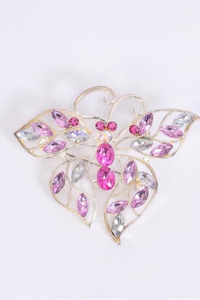 Brooch Butterfly Color Stones / PC Size-2.25"x 2" Wide , OPP Bag , Choose Colors
