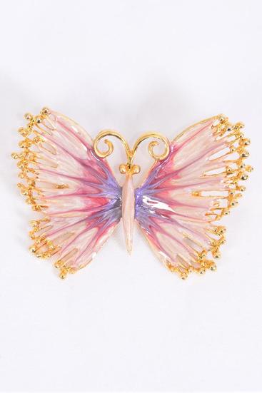 Brooch Butterfly Enamel Gold Lavender / 12 pcs = Dozen Lavender , Come w Gift box , Size - 2" x 1.5" Wide , UPC Code