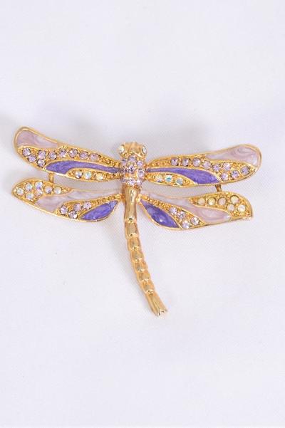 Brooch Dragonfly Enamel Rhinestones / 12 pcs = Dozen Size - 2" x 1  Wide , Come W Gift Box , choose colors                                                                            