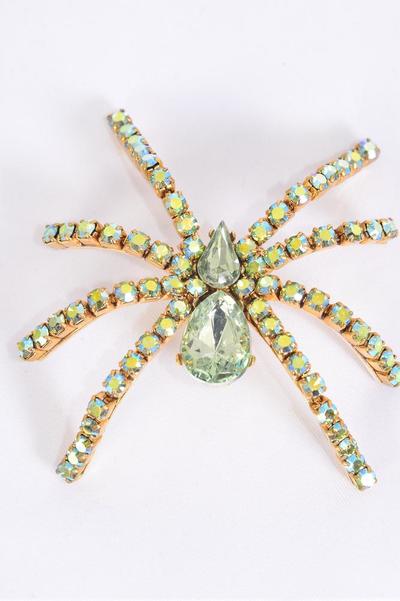 Brooch Spider Iridescent Rhinestones / 12 PCS = Dozen Size - 2.5" x 2.25" Wid e, Come Gift Box ,Choose Colors