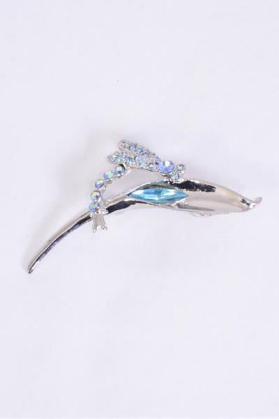 Brooch Dragonfly Rhinestones Multi / 12 pcs = Dozen Size - 2.5" x 1" Wide , w Gift Box & UPC Code , Choose Colors
