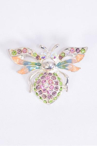 Brooch Honey Bee Enamel Rhinestones / PC Size-1.75"x 1.25" Wide , OPP Bag , Choose Colors