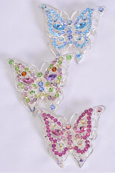 Brooch Butterfly Large Rhinestones / PC Size-2"x 2" Wide , Display Card & OPP Bag , Choose Colors