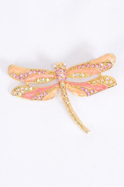 Brooch Dragonfly Enamel Rhinestones / 12 pcs = Dozen Size - 2" x 1  Wide , Come W Gift Box , choose colors                                                                            