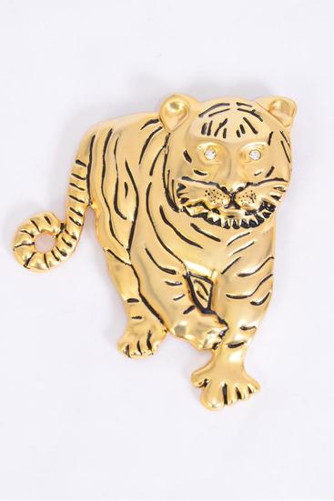 Brooch Tiger Pin Matte Gold Finish/PC **Gold** Size-3"x 2.5" Wide,Velvet Card & OPP Bag -