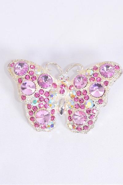 Brooch Butterfly Rhinestones / PC Size-2"x 1.5" Wide , Display Card & OPP Bag , Choose Colors