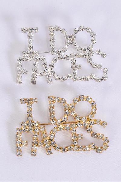 Brooch I do Face Rhinestone / 12 pcs = Dozen  Size - 1.5" x 1" Wide , Velvet Display Card & OPP Bag , Choose Colors
