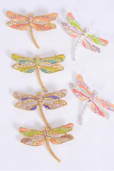 Brooch Enamel Dragonfly Rhinestones/PC Size-2"x 1  Wide,Come W Gift Box,choose colors                                                                                     - 2x1.5