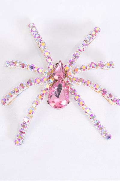 Brooch Spider Iridescent Rhinestones / 12 PCS = Dozen Size - 2.5" x 2.25" Wid e, Come Gift Box ,Choose Colors