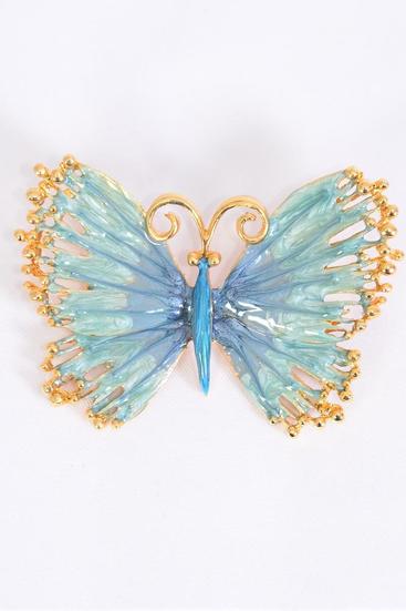 Brooch Butterfly Enamel Blue / 12 pcs = Dozen  Blue , Size - 2" x 1.5" Wide , UPC Code , Come w Gift box