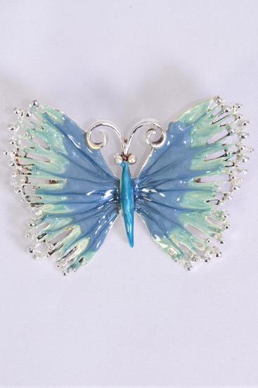 Brooch Butterfly Enamel Blue / 12 pcs = Dozen Blue , Size - 2" x 1.5" Wide , UPC Code , Come w Gift box 