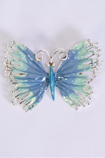 Brooch Butterfly Enamel / 12 pcs = Dozen Size - 2" x 1.5" Wide , Come w Gift box , Choose colors 