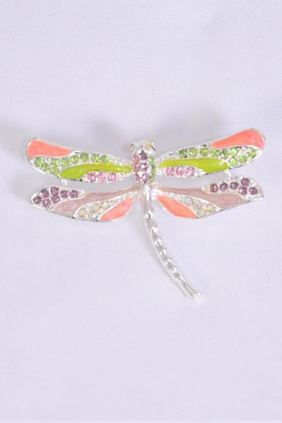 Brooch Dragonfly Enamel Rhinestones / 12 pcs = Dozen Size - 2" x 1  Wide , Come W Gift Box , choose colors                                                                            
