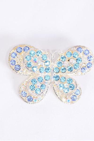 Brooch Butterfly Rhinestones / 12 pcs = Dozen Size - 2" x 1.25" Wide , W OPP Bag , Choose Colors