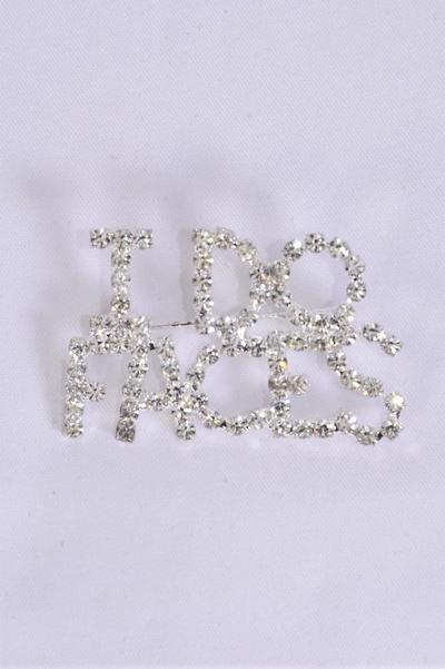 Brooch I do Face Rhinestone / 12 pcs = Dozen  Size - 1.5" x 1" Wide , Velvet Display Card & OPP Bag , Choose Colors