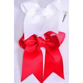 Hair Bow Extra Jumbo Long Tail Cheer Type Bow Red & White Mix Grosgrain Bow-tie/DZ **Red & White** Alligator Clip,Size-6.5"x 6" Wide,6 Red,6 White Asst,Clip Strip & UPC Code