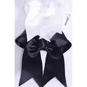 Hair Bow Extra Jumbo Long Tail Cheer Type Bow Black &amp; White Mix Alligator Clip Grosgrain Bow-tie/DZ **Black &amp; White** Alligator Clip,Size-6.5&quot;x 6&quot; Wide,6 Black,6 White Asst,Clip Strip &amp; UPC Code