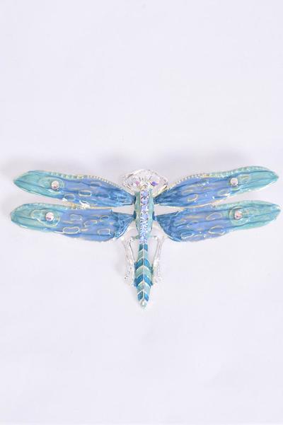 Brooch Enamel Dragonfly Rhinestones/PC Size-3.5''x 2'' Wide,Opp Bag & UPC Code,Choose Colors