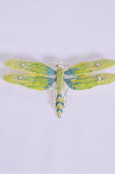 Brooch Enamel Dragonfly Rhinestones / 12 pcs = Dozen Size - 3.5'' x 2'' Wide , Opp Bag & UPC Code , Choose Colors
