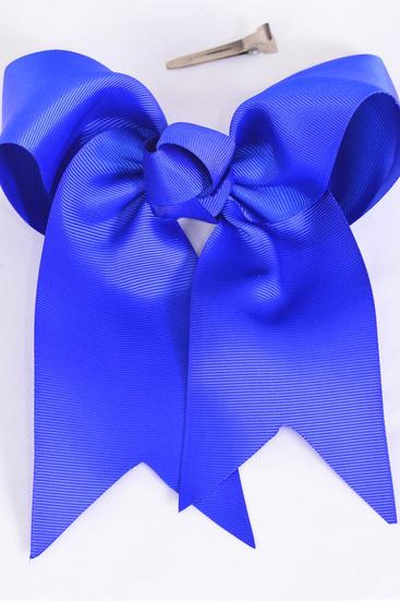 Hair Bow Extra Jumbo Long Tail Cheer Type Bow Royal Blue Grosgrain Bow-tie / 12 pcs Bow = Dozen Royal Blue , Alligator Clip , Size - 6.5" x 6" Wide , Clip Strip & UPC Code