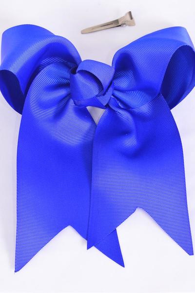 Hair Bow Extra Jumbo Long Tail Cheer Type Bow Royal Blue Grosgrain Bow-tie/DZ Royal Blue,Alligator Clip,Size-6.5"x 6" Wide,Clip Strip & UPC Code