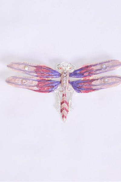 Brooch Enamel Dragonfly Rhinestones/PC Size-3.5''x 2'' Wide,Opp Bag & UPC Code,Choose Colors