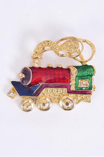 Brooch Enamel Train Rhinestones/PC Size-2"x 1.5" Wide,Come With Gift Box