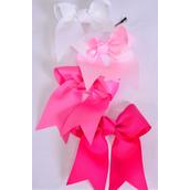 Hair Bow Extra Jumbo Long Tail Cheer Type Bow Pink Mix Grosgrain Bow-tie/DZ **Pink Mix** Alligator Clip,Size-6.5&quot;x 6&quot; Wide,3 White,3 Pearl Pink,3 Hot Pink,3 Fuchsia Color Asst,Clip Strip &amp; UPC Code