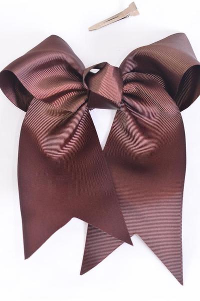 Hair Bow Extra Jumbo Long Tail Cheer Type Bow  Brown Alligator Clip Grosgrain Bow-tie / 12 pcs Bow = Dozen Alligator Clip , Size-6.5"x 6" Wide , Clip Strip & UPC Code