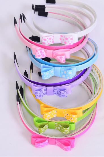 Headband Horseshoe 24 pcs Daisy Flowers Grosgrain Bowtie Inner Pack of 2/DZ **Multi** 2 Black,2 Hot Pink,2 Baby Pink,2 Lavender,2 Blue,1 Yellow,1 Lime,7 Color Asst,hang tag & UPC Code,W Clear Box
