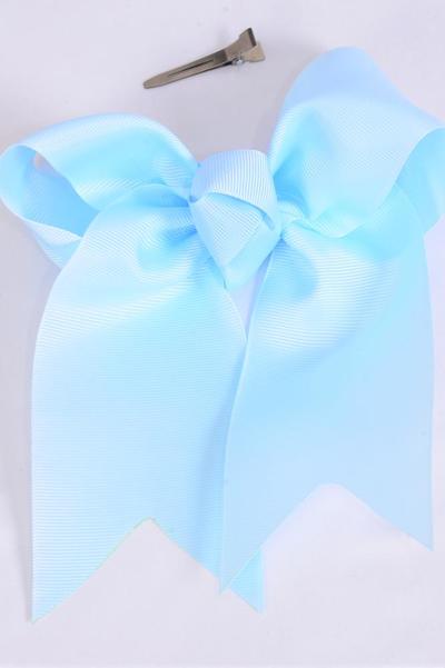Hair Bow Extra Jumbo Long Tail Cheer Type Bow Baby Blue Grosgrain Bow-tie / 12 pcs Bow = Dozen  Baby Blue , Alligator Clip , Size-6.5"x 6" Wide , Clip Strip & UPC Code