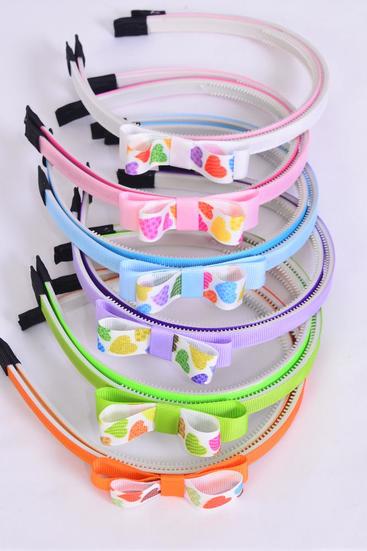 Headband Horseshoe 24 pcs Hearts Grosgrain Bow-tie Inner Pack of 2 / 24 pcs Headband = Dozen Pastel , 2 of each Color Asst , Hang tag & UPC Code , Clear Box