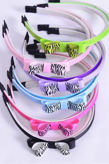 Headband Horseshoe 24 pcs Zebra Grosgrain Bowtie Inner Pack of 2 / 24 pcs = Dozen Multi , 2 Black , 2 Hot Pink , 2 Baby Pink , 2 Lavender , 2 Blue , 2 Lime Color Asst , Hang tag & UPC Code , W Clear Box
