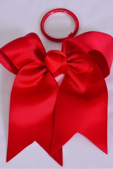 Hair Bow Extra Jumbo Long Tail Cheer Type Bow Crimson Elastic Cheer Type Bow Grosgrain Bow-tie / 12 pcs Bow = Dozen Crimson , Elastic , Size - 6.5" x 6" Wide , Clip Strip & UPC Code