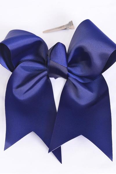 Hair Bow Extra Jumbo Long Tail Cheer Type Bow Navy Grosgrain Bow-tie /12 pcs Bow = Dozen  Alligator Clip , Size-6.5"x 6" Wide , Clip Strip & UPC Code