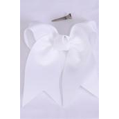 Hair Bow Extra Jumbo Long Tail Cheer Type Bow  White Grosgrain Bow-tie/DZ **White** Alligator Clip,Size-6.5"x 6",Clip Strip & UPC Code