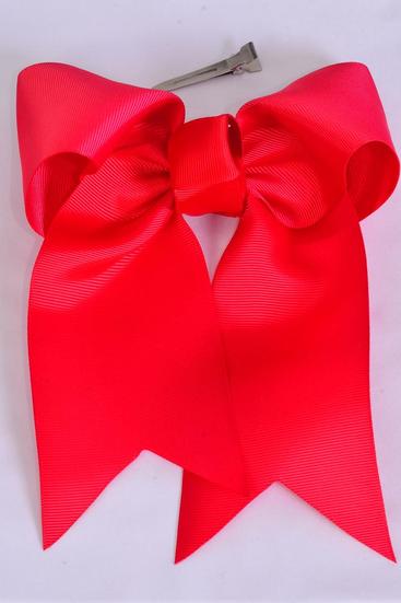 Hair Bow Extra Jumbo Long Tail Alligator Clip Cheer Type Bow Crimson Grosgrain Bow-tie / 12 pcs Bow = Dozen Alligator Clip , Size-6.5"x 6" Wide , Clip Strip & UPC Code