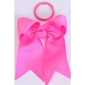 Hair Bow Extra Jumbo Long Tail Cheer Type Bow Hot Pink Elastic Grosgrain Bow-tie/DZ **Hot Pink** Elastic,Size-6.5&quot; x 6&quot; Wide,Clip Strip &amp; UPC Code