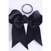 Hair Bow Extra Jumbo Long Tail Cheer Type Bow Black Elastic Grosgrain Bow-tie/DZ **Black** Elastic,Size-6.5"x 6" Wide,Clip Strip & UPC Code