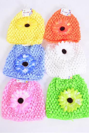 Kufi Hat Knitted Beanie Stretch 2 tone Daisy flower Multi/DZ **Stretch** Flower Size-3.25" Wide,2 Pink,2 Beige,2 Yellow,2 Blue,2 Apple Green, 2 Orange Mix,Hang tag & UPC Code,Clear Box