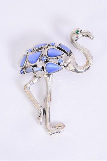 Brooch Flamingo Cateye Blue / PC Blue , Size - 2" x 2.5" Wide , Display Card & OPP Bag & UPC Code