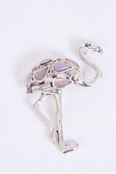 Brooch Flamingo Cateye / PC Size - 2.5" x 2" Wide , Disply Card & OPP bag , choose Colors