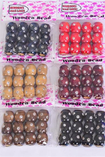 Wooden Beads 144 pcs Large 16 mm Wide Clear Stones / 12 Bag= Dozen Size - 16 mm Wide , Choose Colors , OPP Bag , 12 pcs per Bag ,12 Bag = Dozen