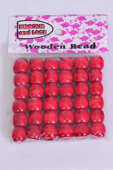 Wooden Beads Small 12 mm Wide 432 pcs Red / 12 Bag = Dozen Red , Size - 12 mm Wide , OPP Bag , 36 pcs per Bag , 12 Bag = Dozen